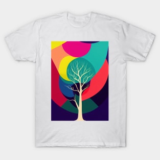 Vibrant Colored Whimsical Minimalist Lonely Tree - Abstract Minimalist Bright Colorful Nature Poster Art of a Leafless Branches T-Shirt